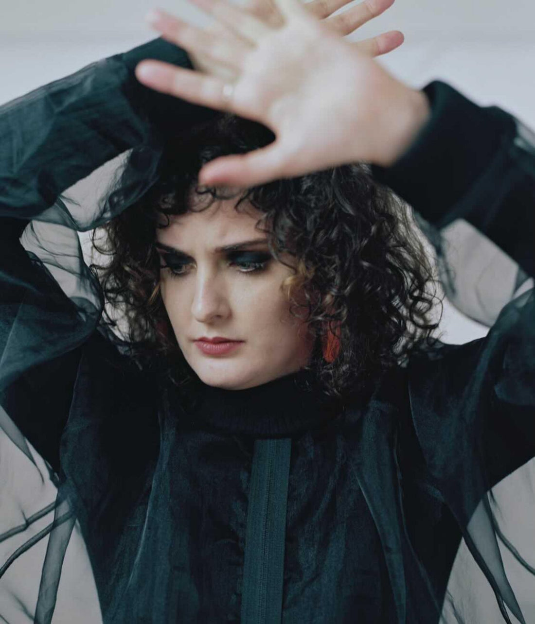 photograph of model wearing the House of Glass Sick Organza Bomber Jacket