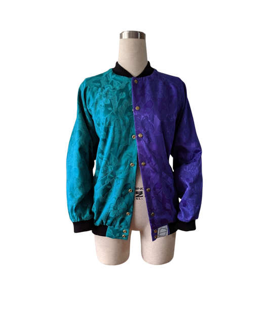 picture of St Jacques teal and purple brocade Bomber Jacket on mannequin facing forward